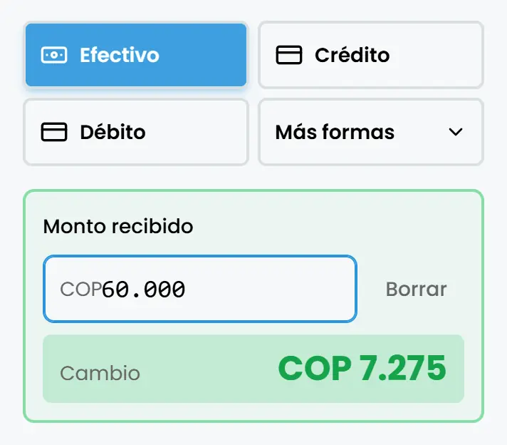 Pago en efectivo en SoftPay: el monto recibido y el cambio que hay que devolver